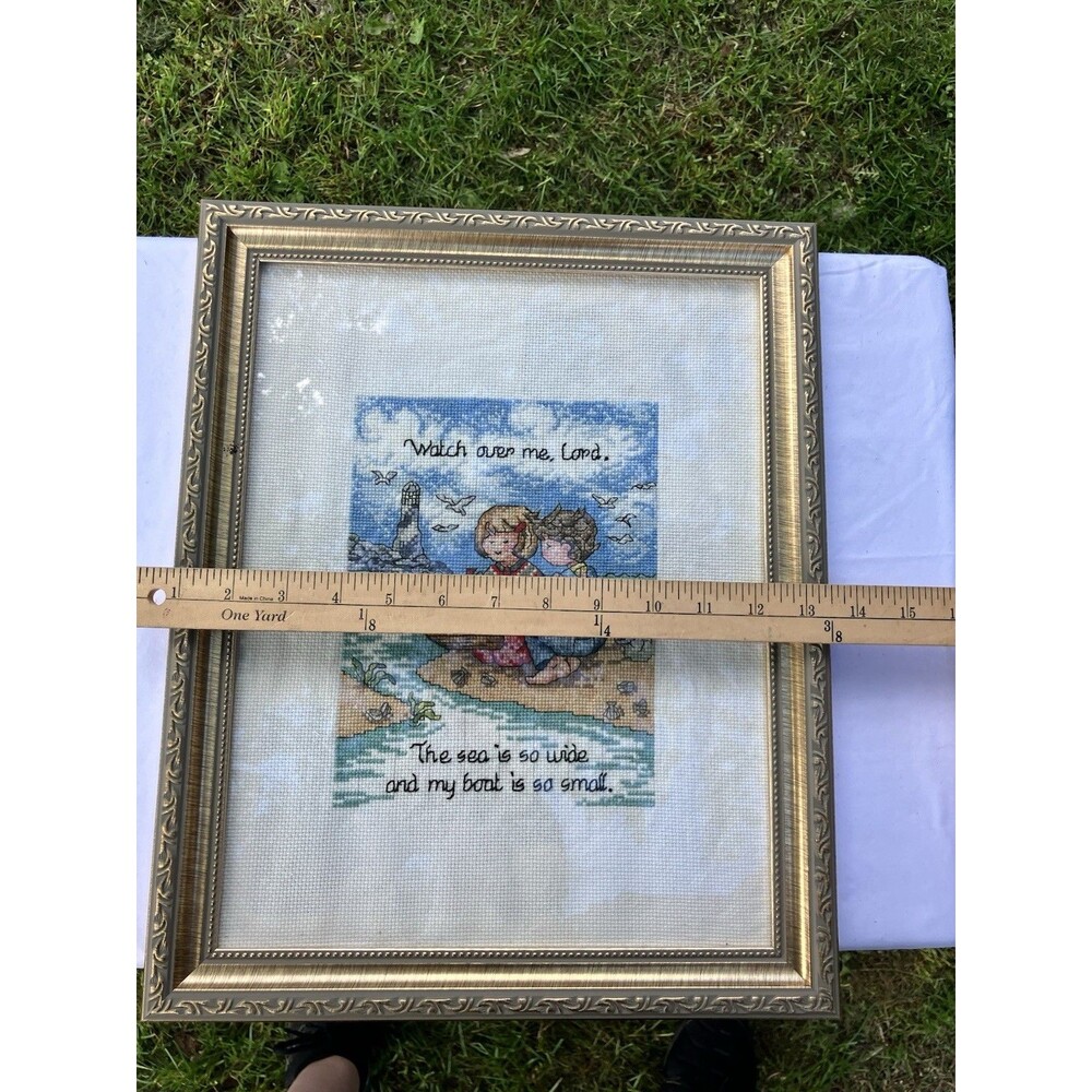 Counted Cross Stitch Completed Watch Over Me Lord Framed Religious Wall Art - Picture 3 of 6